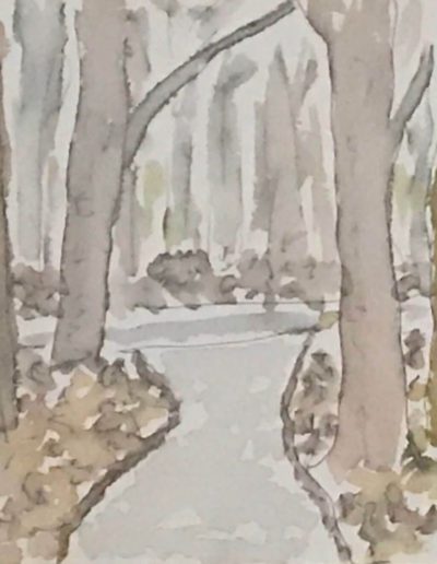 Our View up the Driveway (10x7 ink watercolor)