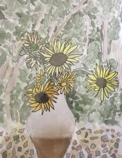 Sunflowers from Quail Hill (12x15 framed_ink & watercolor)