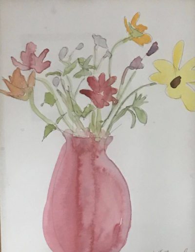 Wildflowers in a Red Vase (12x16_ink & watercolor)